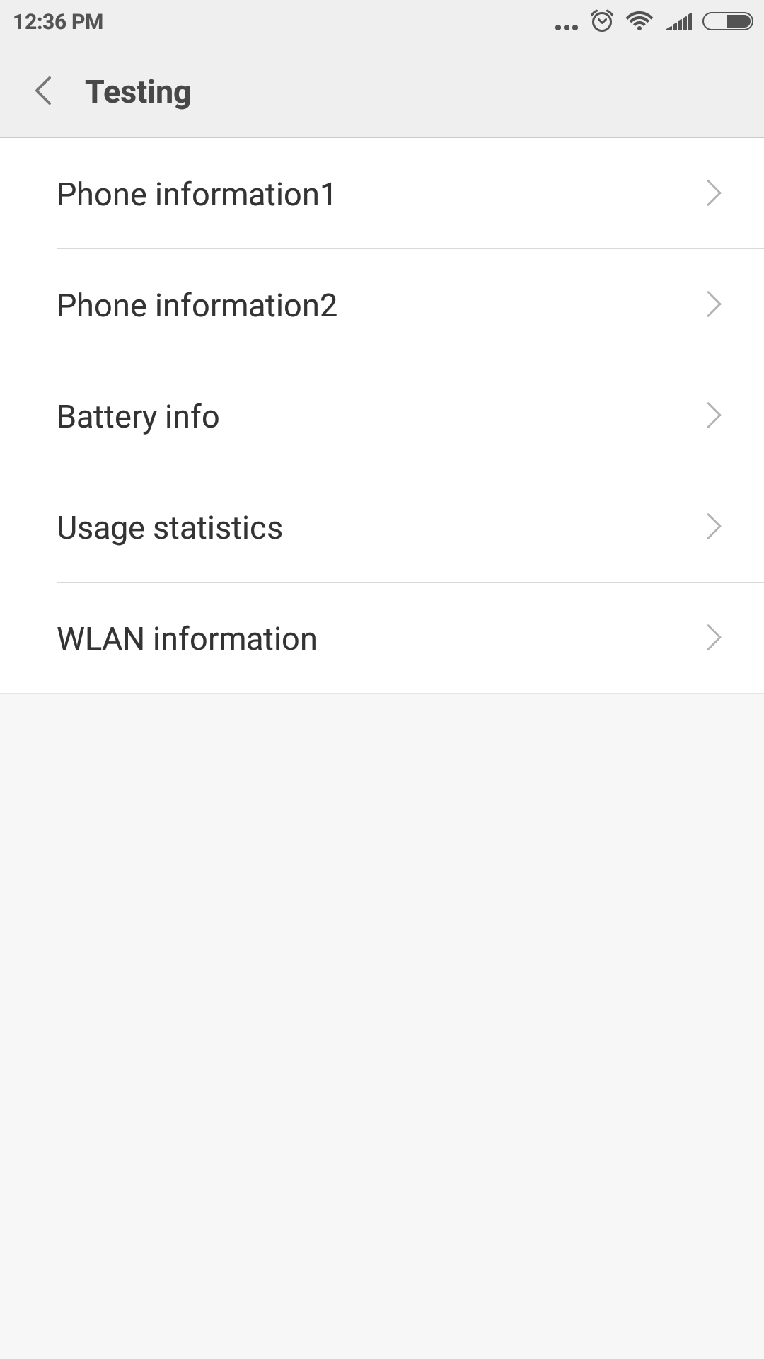 Android settings for *#*#4636#*#*
